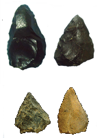280,000 year old thrown spear tips (top) and 500,000 year old thrusting spear tips (bottom)